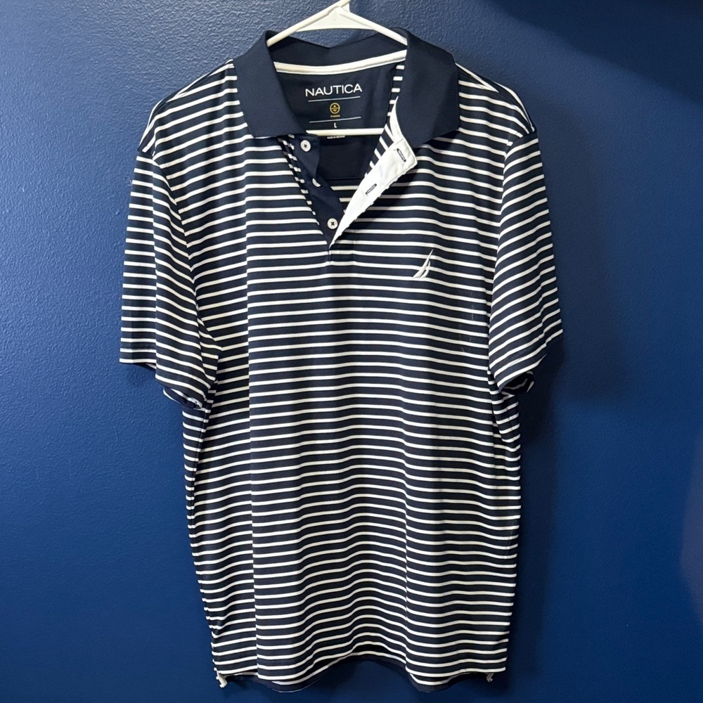 Nautica Men's Polo in Navy and White Stripes